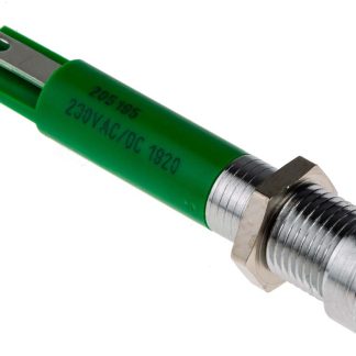 Indicatore da pannello RS PRO Verde  a LED, 230V ca, Ad incasso, foro da 8mm