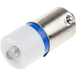 Lampada per indicatori RS PRO, lunga 24mm, Ø 10mm, 230V ca, luce color Blu, 105mcd, Chip singolo da 100000h con base