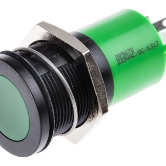 Indicatore da pannello RS PRO Verde  a LED, 230V ca, IP67, A filo, foro da 22mm
