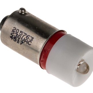 Lampada per indicatori RS PRO, lunga 24mm, Ø 10mm, 230V ca, luce color Rosso, 375mcd, Chip singolo da 100000h con base