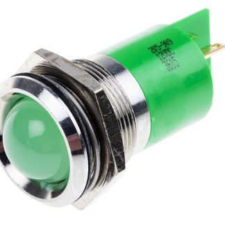 Indicatore da pannello RS PRO Verde  a LED, 12V cc, Sporgente, foro da 22mm