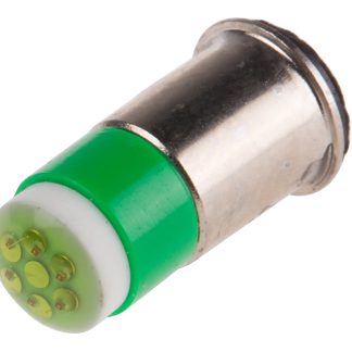 Lampada per indicatori RS PRO, lunga 15.25mm, Ø 6mm, 28V cc, luce color Verde, 35mcd, Multichip da 100000h con Flangia