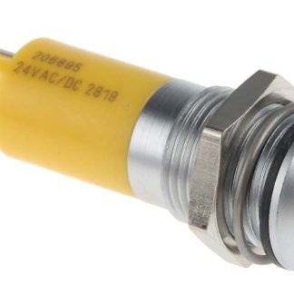 Indicatore da pannello RS PRO Giallo  a LED, 24V ca/cc, IP67, Sporgente, foro da 14mm