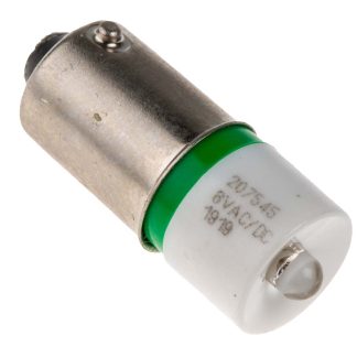 Lampada per indicatori RS PRO, lunga 24mm, Ø 10mm, 6V ca/cc, luce color Verde, 1610mcd, Chip singolo da 100000h con