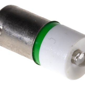 Lampada per indicatori RS PRO, lunga 24mm, Ø 10mm, 130V ca, luce color Verde, 570mcd, Chip singolo da 100000h con base
