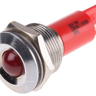 Indicatore da pannello RS PRO Rosso  a LED, 130 V dc, 230V ca, Sporgente, foro da 19mm