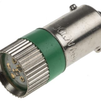Lampada per indicatori RS PRO, lunga 28mm, Ø 10mm, 48V ca/cc, luce color Verde, 70/70mcd, Multichip da 100000h con base
