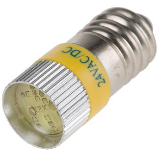 Lampada per indicatori RS PRO, lunga 28mm, Ø 10mm, 24V cc, luce color Giallo, 120/110mcd, Multichip da 100000h con base