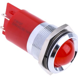 Indicatore da pannello RS PRO Rosso  a LED, 230V ca, Sporgente, foro da 22mm