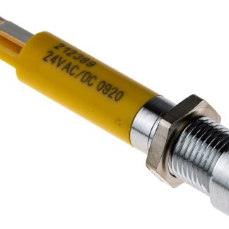 Indicatore da pannello RS PRO Giallo  a LED, 24V cc, Ad incasso, foro da 8mm