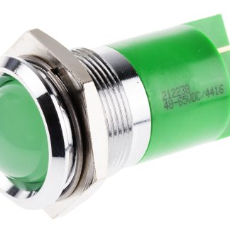 Indicatore da pannello RS PRO Verde  a LED, 48 → 65V cc, Sporgente, foro da 22mm