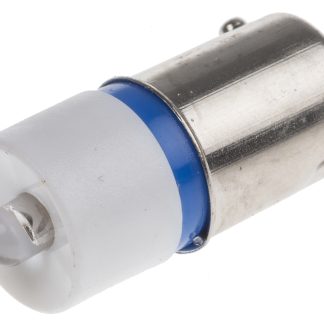 Lampada per indicatori RS PRO, lunga 24mm, Ø 10mm, 28V cc, luce color Blu, 490mcd, Chip singolo da 100000h con base BA9s