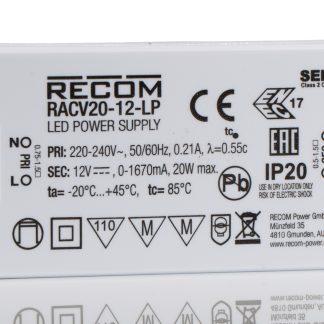 Modulo controllore LED Recom, 20W, IN 230V ca, OUT 12V, 1.67A