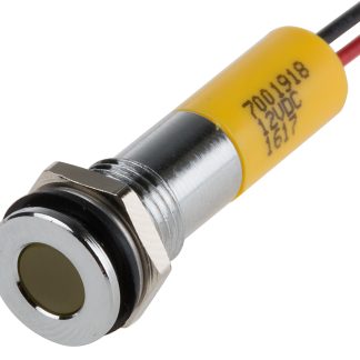 Indicatore da pannello RS PRO Giallo  a LED, 12V cc, IP67, A filo, foro da 8mm
