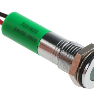Indicatore da pannello RS PRO Verde  a LED, 24V cc, IP67, A filo, foro da 8mm