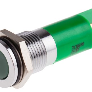 Indicatore da pannello RS PRO Verde  a LED, 24V cc, IP67, A filo, foro da 14mm