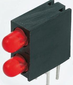 Indicatore LED per PCB Rosso Kingbright, 60 °, 2 LEDs, Right-angle, 2,5 V, Montaggio con foro passante