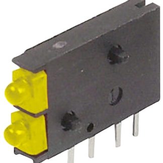 Indicatore LED per PCB Giallo Dialight, 38 °, 2 LEDs, Right-angle, 2,1 V, Montaggio con foro passante