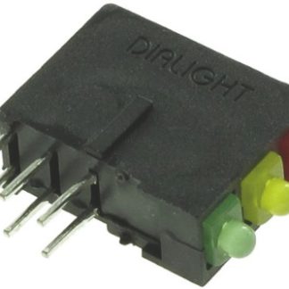 Indicatore LED per PCB Verde, rosso, giallo Dialight, 38 °, 3 LEDs, Right-angle, 2,5 V, Montaggio con foro passante