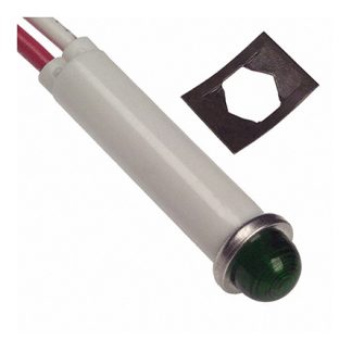 Lampada per indicatori VCC, lunga 40.39mm, Ø 7.87mm, 12 → 24 V dc, 22 → 32V ca, luce color Verde, Chip