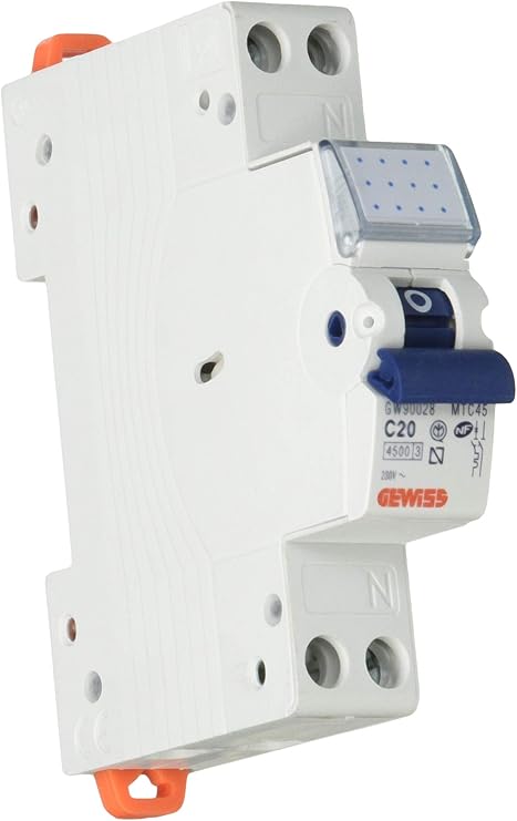 Gewiss GW90028 Interruttore Magnetotermico 1P+N 20A 4,5KA, Automatico, Multicolore