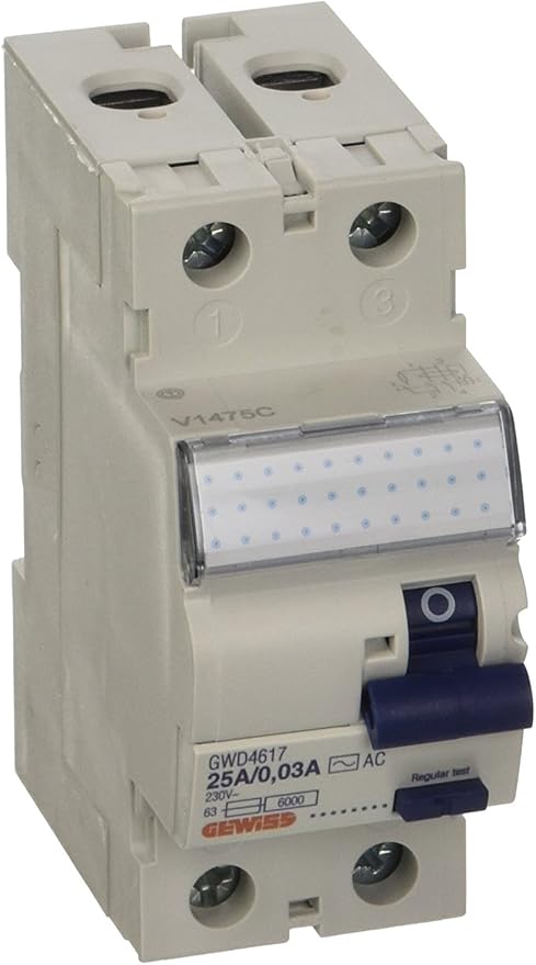 GEWISS - GWD4617 - Interruttore Differenziale Puro - Idp Na - 2P 25A Tipo AC Istantaneo Idn=0,03A 230V - 2 Moduli