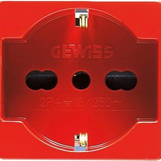 GEWISS - GW20296DY Presa Standard Italiano/Tedesco 250V AC, per Linee Dedicate, 2P+T 16A Bivalente, P40, 2 Moduli, Rosso, System