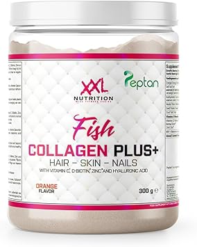 XXL Nutrition - Рыбий коллаген Плюс+, Коллагеновый порошок - Морской коллаген, Коллаген - Апельсиновый - 300 г