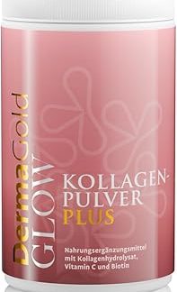 DermaGold Glow Collagen Powder Plus 400 г | С гидролизатом коллагена, порошком витамина С и биотином | Изготовлено из чистого, высокоочищенного, биоактивного гидролизата коллагена, примерно 26 порций по 15 г | Произведено в Германии