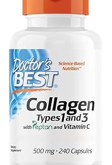 Doctor's Best, коллаген типов 1 и 3 с витамином С, 240 капсул без глютена, 2000 мг гидролизованного коллагена и 30 мг витамина С на дозу, без сои, без ГМО, нейтральный вкус.