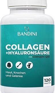 Bandini® Kollagen Hochdosiert mit Hyaluronsäure 120 таблеток - 1000 мг гидролизата коллагена + коэнзим Q10 - гидролизуемая добавка пептида коллагена для высоких, высоких и высоких температур - 2 месяца