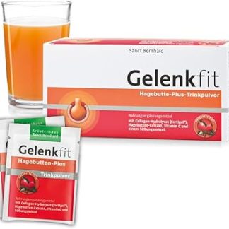 Sanct Bernhard Gelenkfit Rosehip Plus — питьевой порошок с гидролизатом коллагена (Fortigel®), экстрактом шиповника, витамином С, подсластителем стевиолгликозидами. Содержит 30 порций.