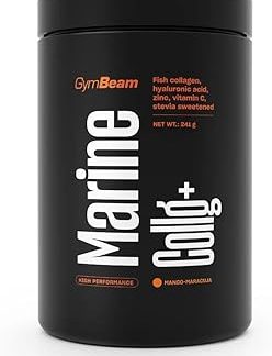 Добавка GymBeam Marine Collagen Marine Collg+ - содержит высокоусвояемые гидролизованные пептиды из рыбьего коллагена, витамин С, цинк и гиалуроновую кислоту для суставов и кожи (241 г, манго-маракуйя).