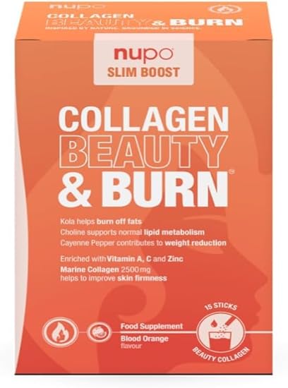 Nupo Slim Boost Collagen Beauty & Burn - Коллагеновый напиток с витаминами, цинком и растительными экстрактами - 15 пакетиков со вкусом красного апельсина