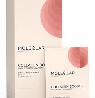 MoleQlar Collagen Booster - Веганский комплекс предшественников коллагена с глицином, L-пролином, L-лизином, витамином С, астаксантином и цинком - 30 пакетиков - Вкус кислой вишни
