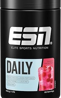 ESN Daily, Малиновый холодный чай, 480 г, с глютамином, креатином, коллагеном и L-лейцином - Сделано в Германии