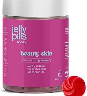 Жевательные конфеты Jelly Pills с коллагеном, содержащие 500 мг гидролизованного коллагена, гиалуроновую кислоту, коэнзим Q10, витамины C и E — 60 жевательных конфет — без добавления сахара — клубничный вкус.
