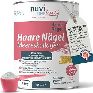 Nuviline Beauty Морской коллаген для волос и ногтей 5 г морского коллагена на порцию Крапива + мембрана яичной скорлупы + биотин и витамин С Укрепление, блеск и естественный уход Фруктовый вкус 280 г