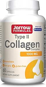 Jarrow Formulas, комплекс коллагена типа II, 60 капсул без глютена, 500 мг коллагена BioCell на дозу, без сои, без ГМО, нейтральный вкус.