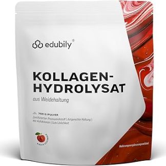 Гидролизат коллагена Edubily - Коллагеновый порошок в качестве высококачественной протеиновой добавки для ежедневного использования - Получен из пастбищного скота, содержит витамин С, цинк, медь, марганец и кремний - 1 порция в день (750 г, цвет вишня)