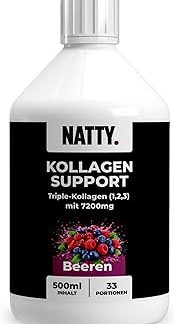 NATTY Kollagen Shot 500 мл - Wildbeere - 7200 мг Коллаген Тип 1 2 и 3 с Kurkuma MSM Глюкозамин Хондроитин Гиалуронсауре Flüssig 1500 DA Hydrolysat Gelenke Knorpel Морской коллаген Тринкампуллен