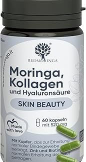 Комплекс капсул RedMoringa с гиалуроновой кислотой и коллагеном + органические капсулы с морингой - 100% суточной нормы меди, цинка, биотина, витаминов A, B2, B3, C - морской коллагеновый комплекс - запас на 60 дней