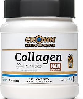 Crown Sport Nutrition Collagen RAW, гидролизованный коллаген типа I пептан + глицин, лизин и витамин С, без вкуса, 400 г, сертифицировано Informed-Sport по антидопинговой программе.