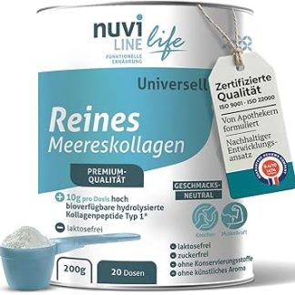 Nuviline Life Морской коллаген Универсальный порошок Чистый и натуральный 10 г Морской коллаген на порцию Тип 1 Naticol Низкомолекулярный Нейтральный для суставов, мышц и кожи 200 г