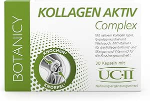 BOTANICY Collagen Active Complex - 30 коллагеновых капсул, нативный коллаген типа 2 UC-II - для хрящей и костей - с экстрактом зеленогубой мидии, ладаном, марганцем, витаминами С и D - 100% натуральный продукт, протестирован в лаборатории в Германии