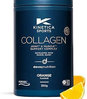 Спортивный коллагеновый порошок Kinetica - апельсиновый | 350 г | 5 г коллагена FORTIGEL®, витамины C и D, 100 мг гиалуроновой кислоты и 500 мг глюкозамина | Поддерживает нормальное образование коллагена для функционирования костей и мышц