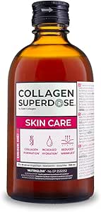 GOLD COLLAGEN Superdose Skin Care - Коллагеновая пищевая добавка для женщин и мужчин с витамином С, биотином, гиалуроновой кислотой, цинком, антивозрастной жидкостью для увлажнения кожи, роста и укрепления волос.