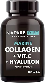 Nature Diet - Морской коллаген с гиалуроновой кислотой и витамином С, 180 таблеток, 500 мг, Пептан F, рыбий коллаген