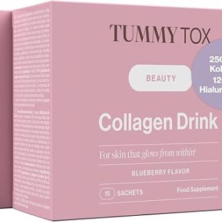 Коллагеновый напиток Tummy Tox - Коллагеновый порошок с гиалуроновой кислотой и витамином С - 2500 мг гидролизованного морского коллагена I типа - Витамины для волос - 30 пакетиков на 30 дней - Черничный вкус
