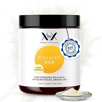 XbyX Collagen Kick Pineapple 90 г | 45 порций | Вегетарианский коллагеновый порошок премиум-класса | Коллаген типов 1, 5 и 10 | Сделано в Германии